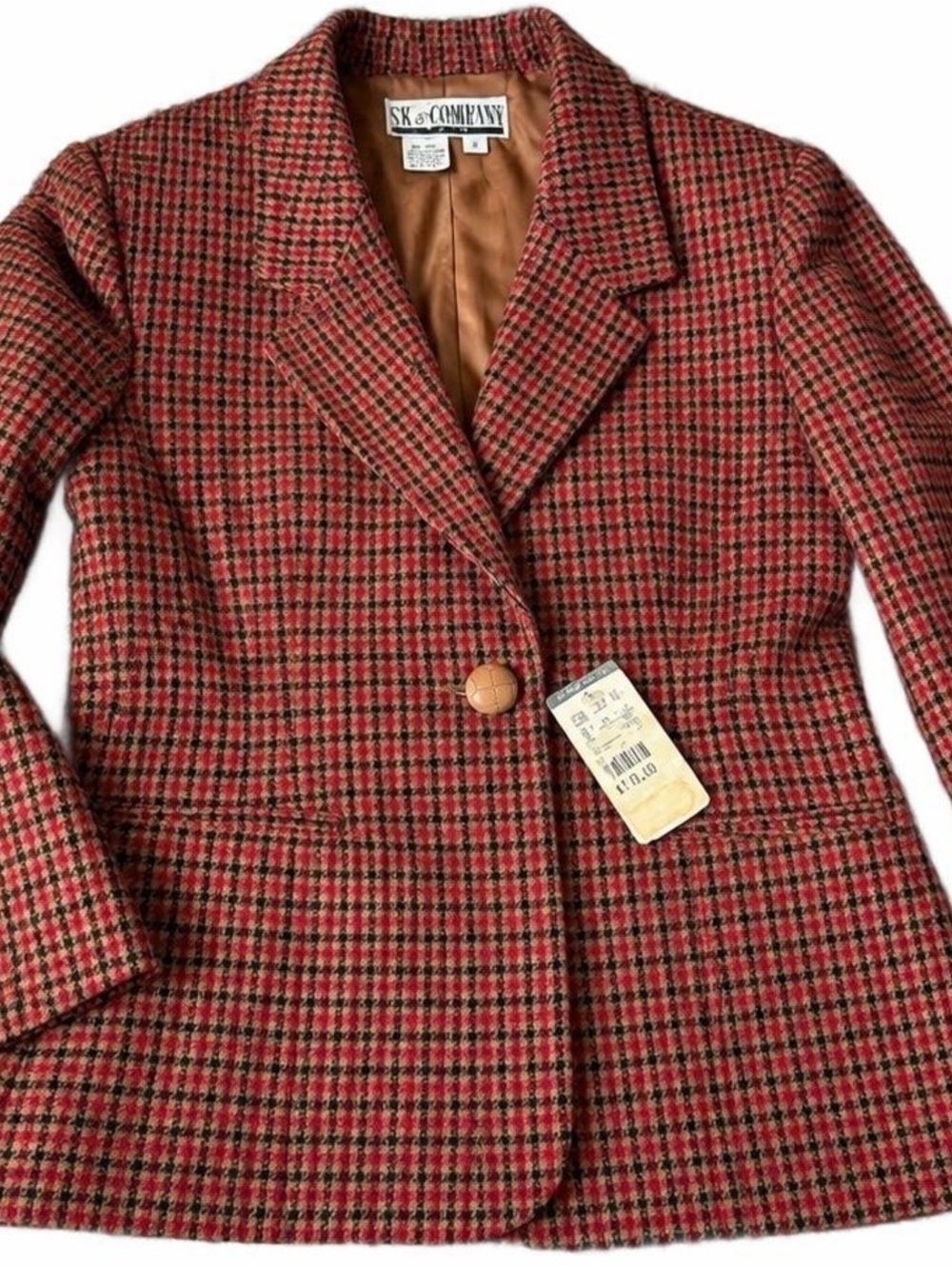 Vintage SK & Company Petite Wool Blend Houndstooth Blazer Size 6 NWT
